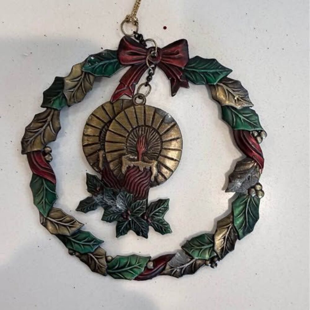 Vintage Metal Christmas Wreath Candle Ornament